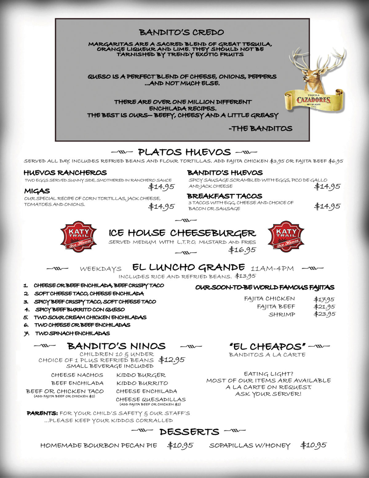 Bandito's Tex Mex Cantina Menu